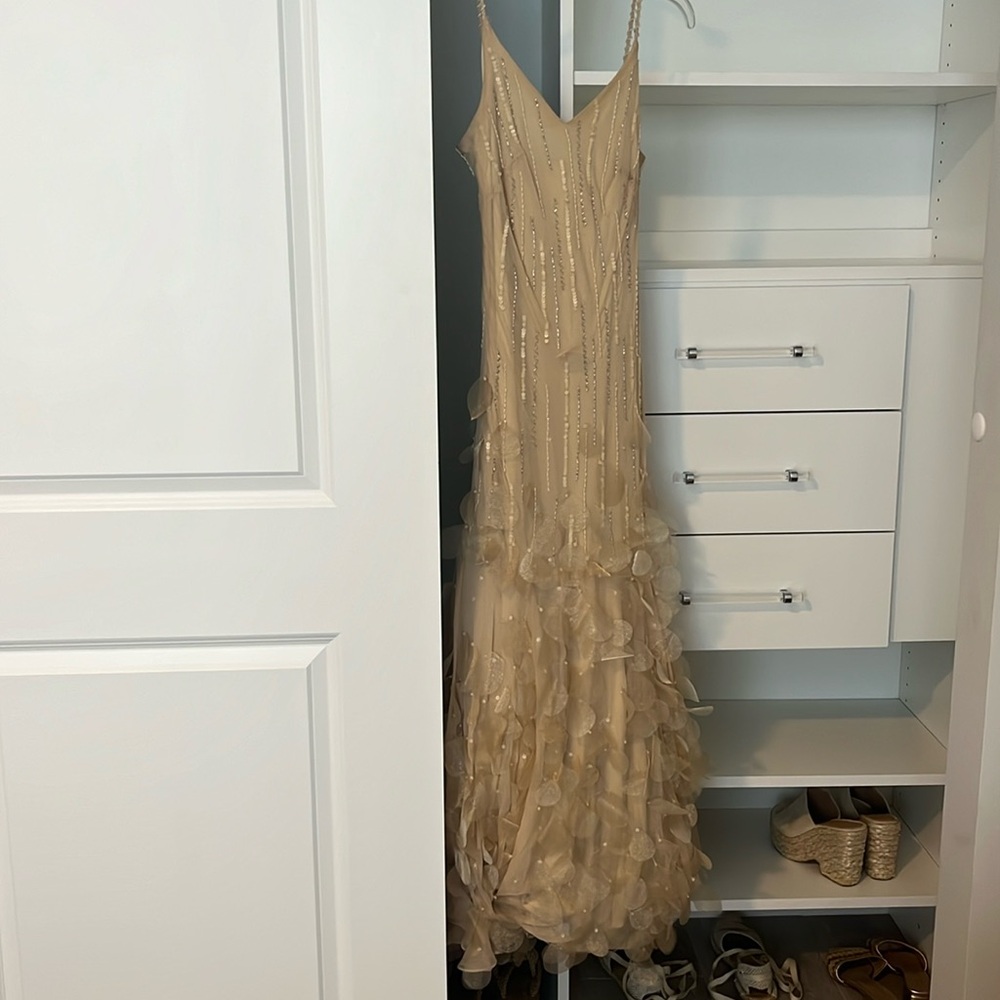 Beaded Embellished Beige Petal Gown